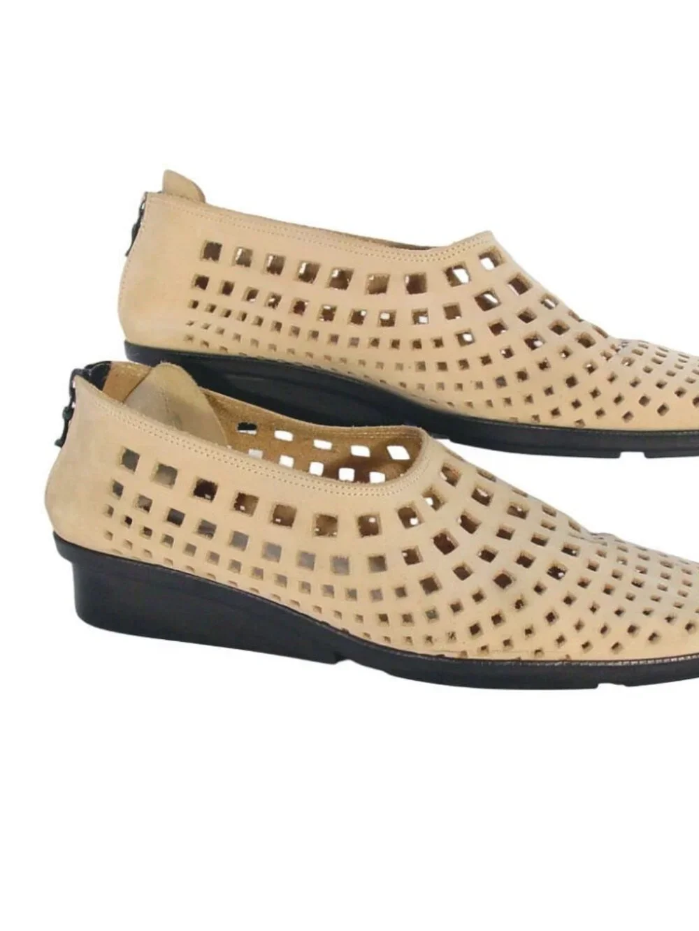 ARCHE $295 Vintage Nubuck Lattice Low Wedge Heel Zip Shoes 38/8 - Made in FRANCE - Picture 3 of 11